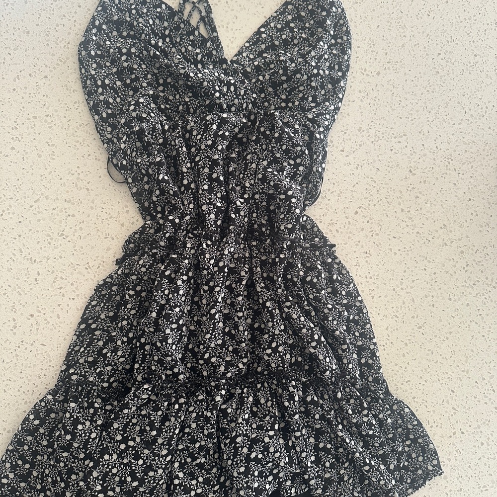 Floral Black and White Dress
